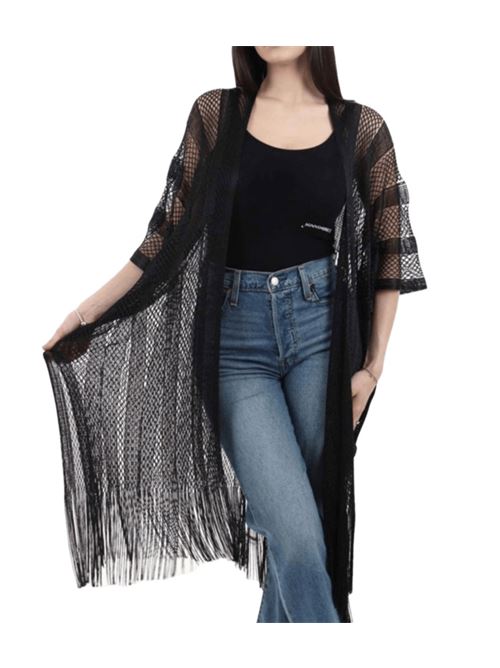 poncho lurex manica 3/4 frange nero LIU JO | 2A5001-T030022222